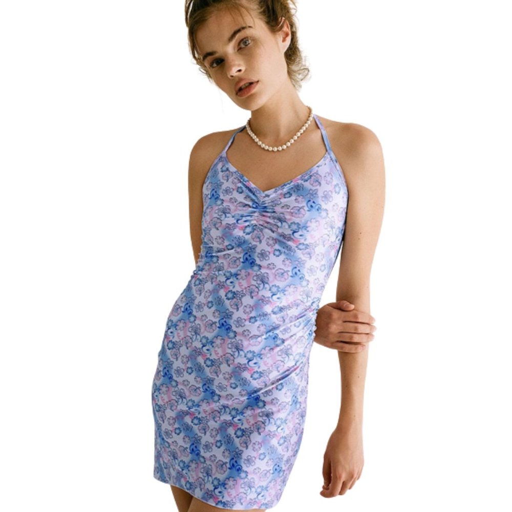 Frankie's Bikinis 310 City of Angels Blue Floral Asymmetrical Mini Dress M